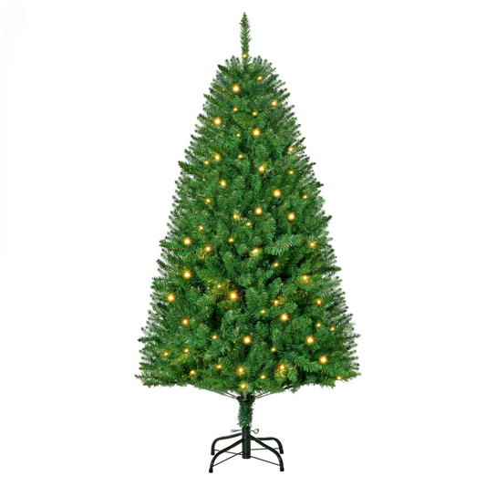 5-Foot Warm White LED Christmas Tree - Realistic Green with 8 Light Modes
