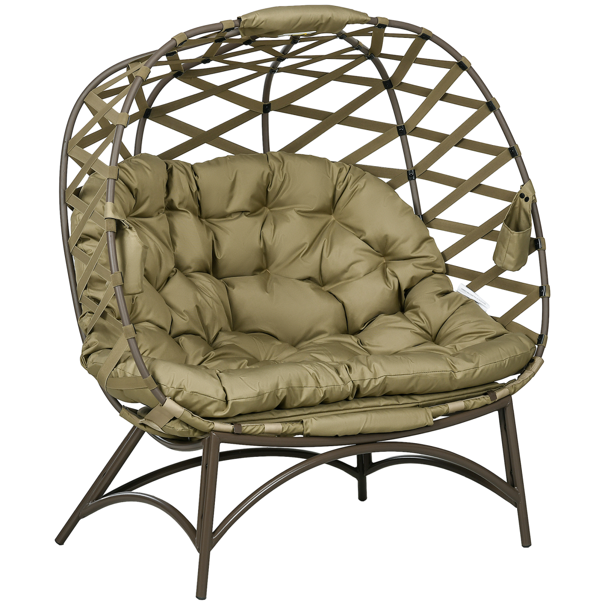 2-Seater Egg Chair with Cushions & Cup Pockets - Khaki