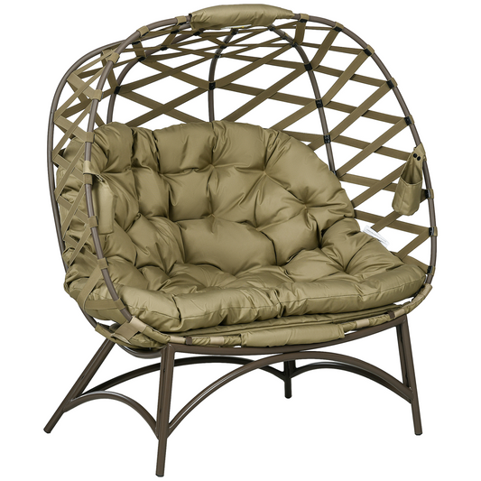 2-Seater Egg Chair with Cushions & Cup Pockets - Khaki