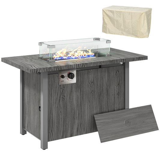 50,000 BTU Gas Fire Pit Table with Cover - Elegant Dark Grey Design