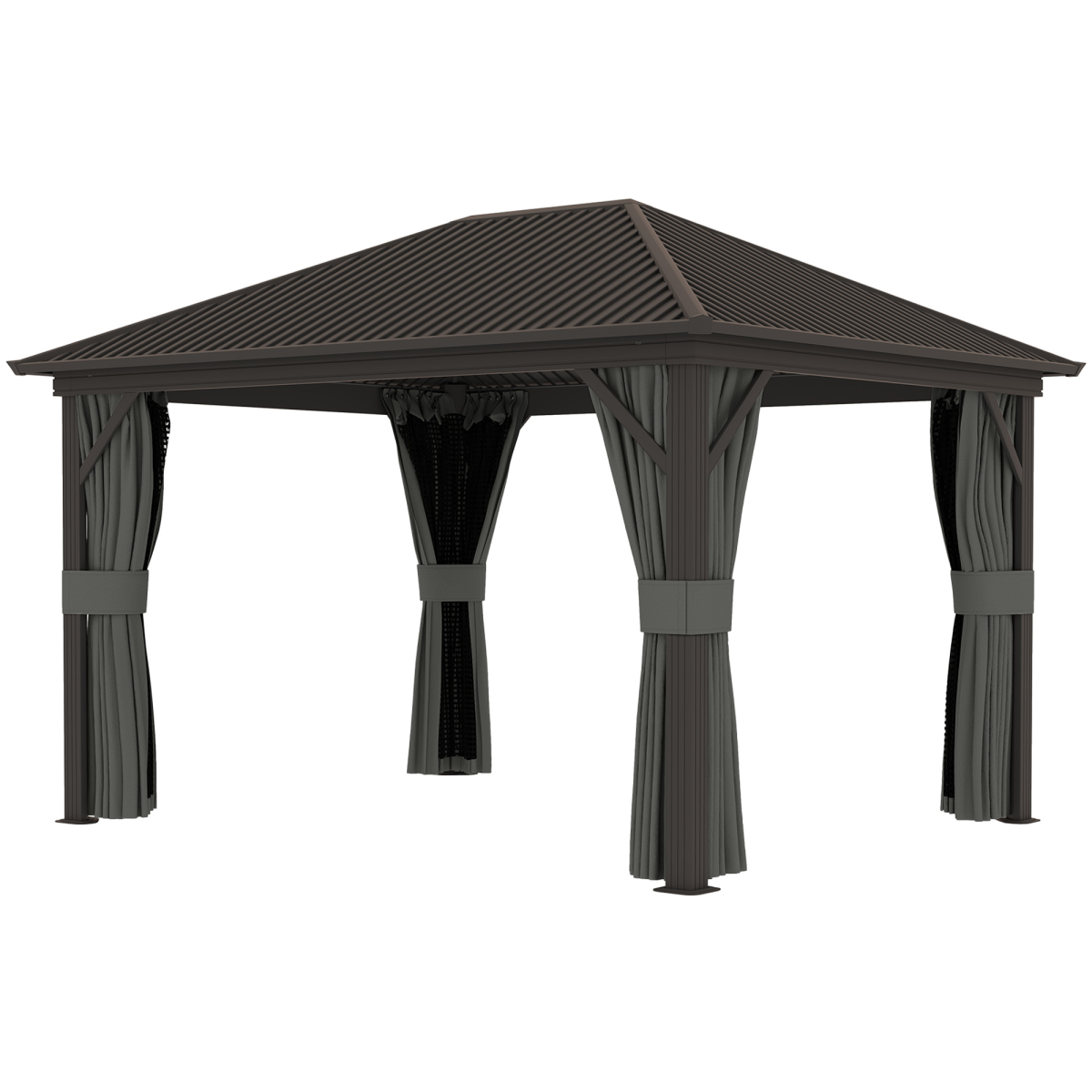 3.6x3m Metal Gazebo with Hardtop & Screened Curtains, Dark Grey