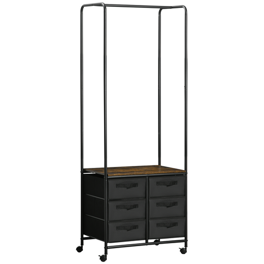 Versatile 6-Drawer Hanging Clothes Rack with Rolling Wheels for Easy Storage
