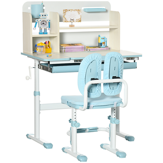 Height-Adjustable Kids Desk & Chair Set for Ages 3-12 - Blue