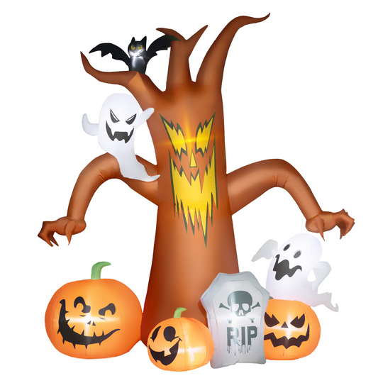 7.9ft Inflatable Halloween Ghost Tree with Pumpkins, Ghosts & Tombstone