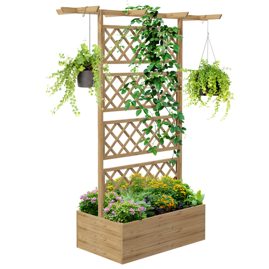 Wooden Trellis Planter - Raised Bed for Climbing Plants, Natural Finish