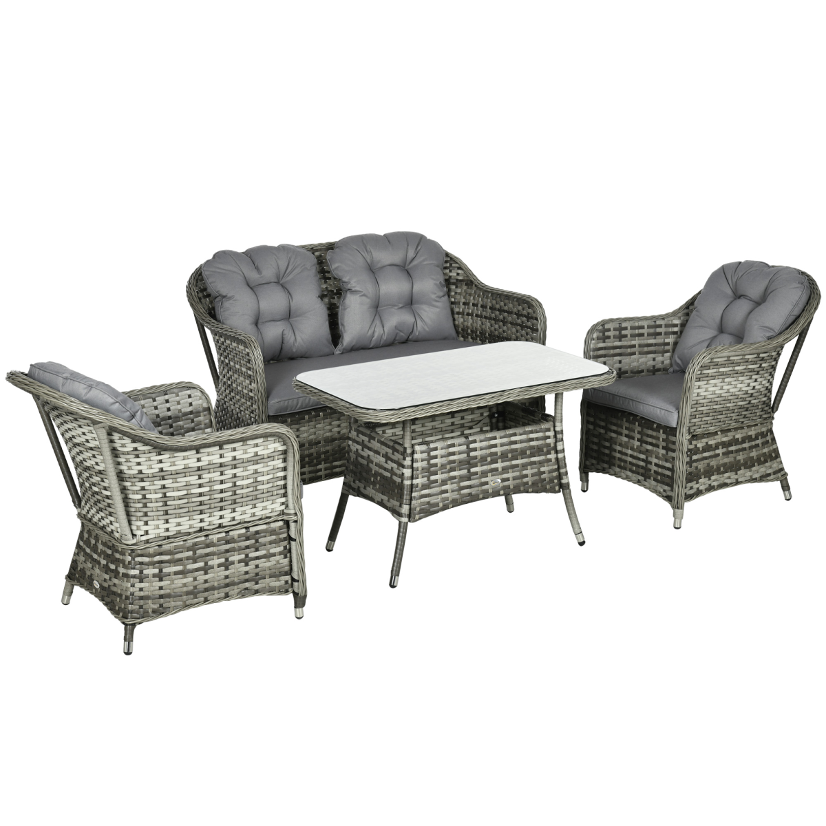4-Piece Rattan Garden Sofa Set with Cushioned Seats & Glass Table