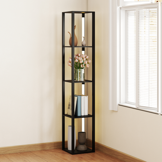Elegant HOMCOM Floor Lamp with Shelves & Foot Switch - Illuminate Your Space!