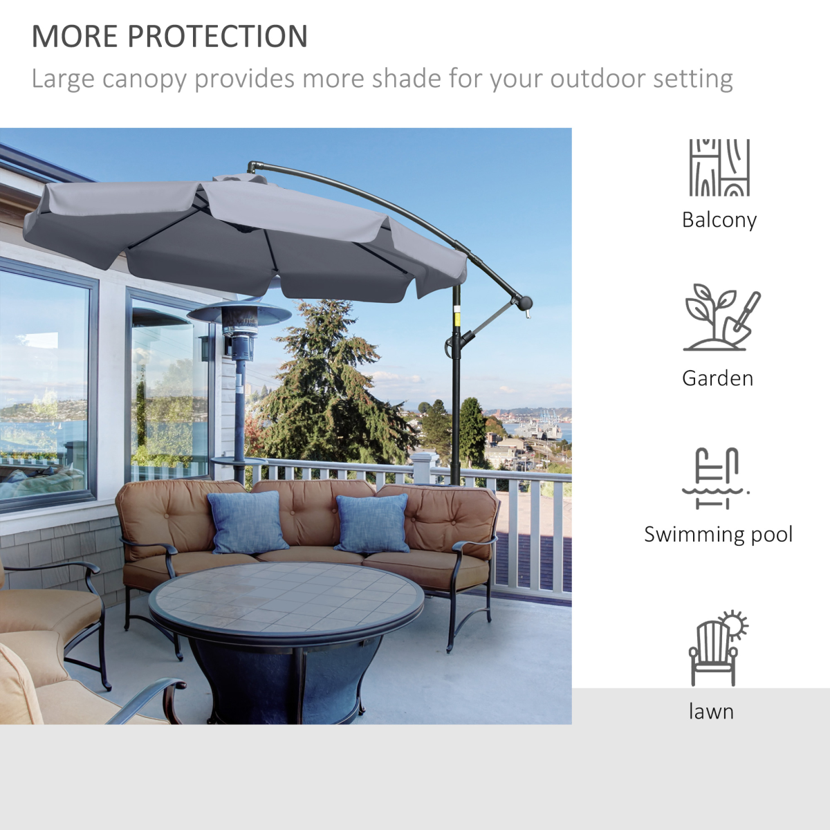 Elegant Wall-Mounted Patio Umbrella with Adjustable Canopy & Steel Frame