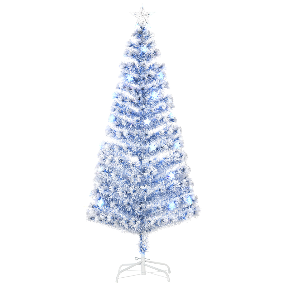 HOMCOM Fibre Optic Christmas Tree - 26 LEDs, White/Blue, Foldable