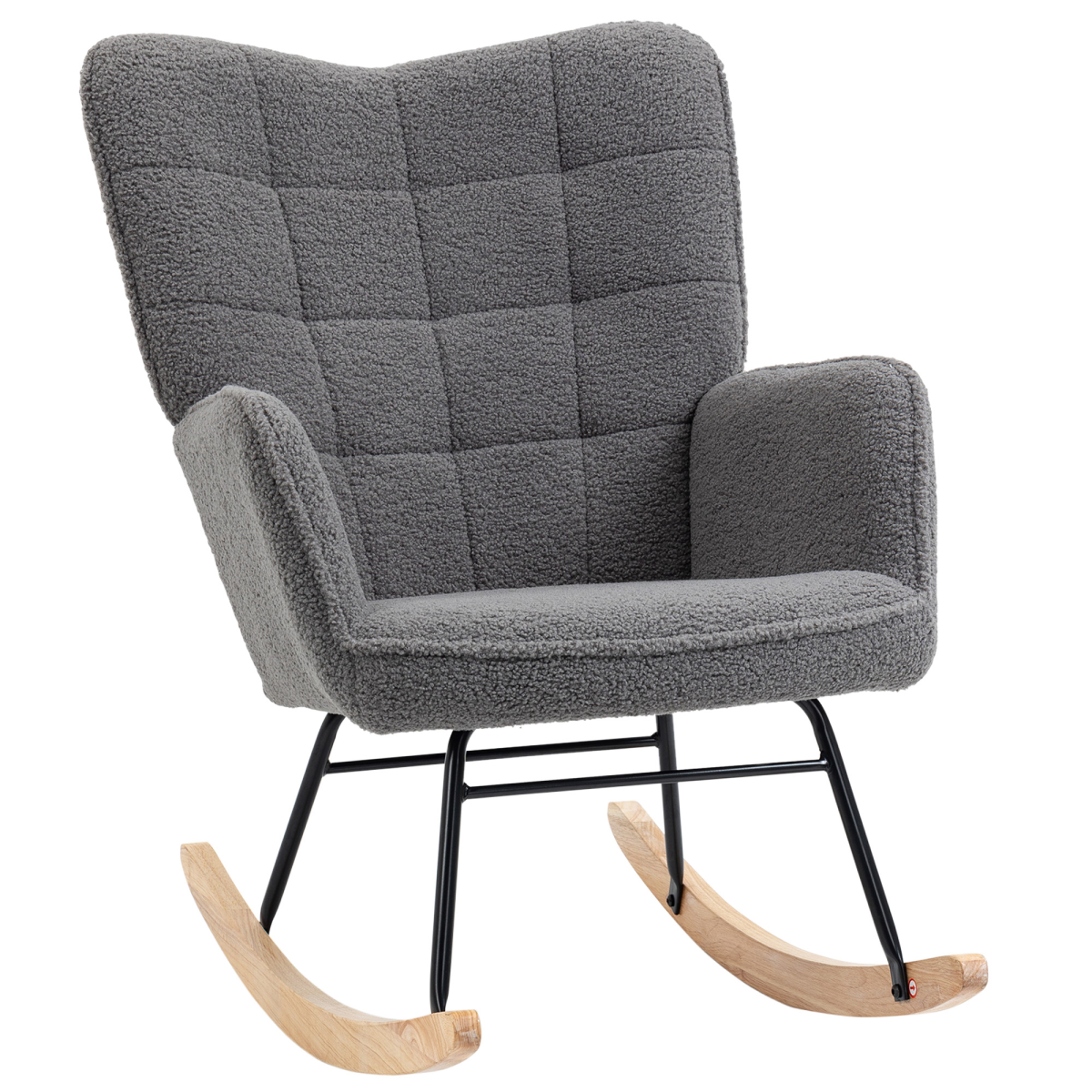Retro Wingback Rocking Nursing Chair with Steel Frame & Wooden Base — Grey