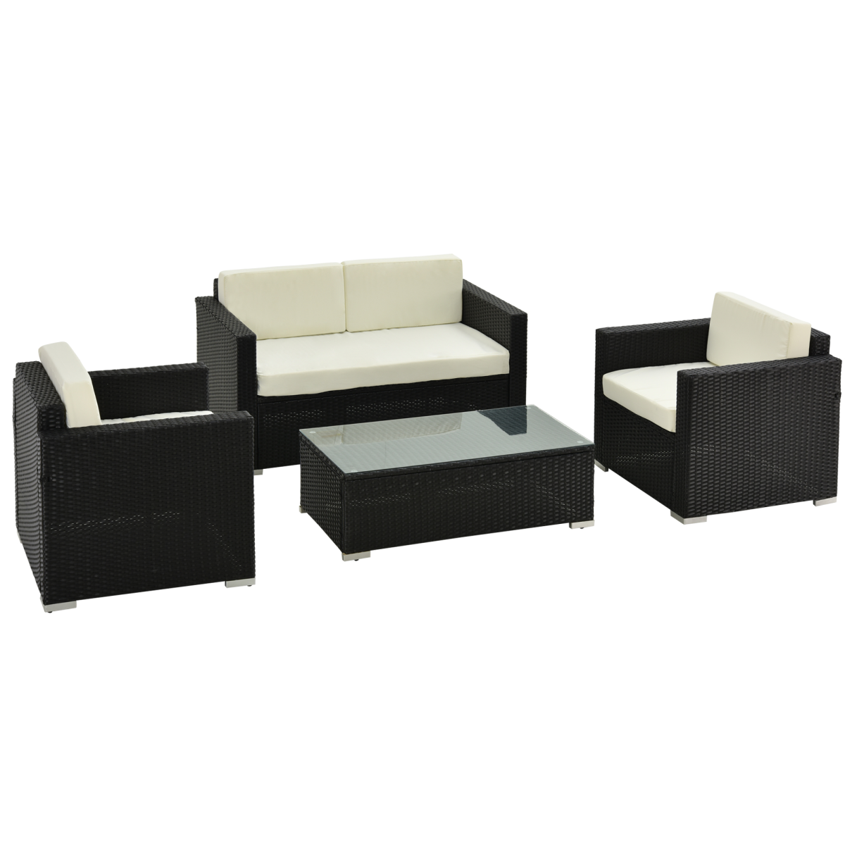 Steel-Black 4-Piece Rattan Sofa Set - Modern Outdoor Lounge