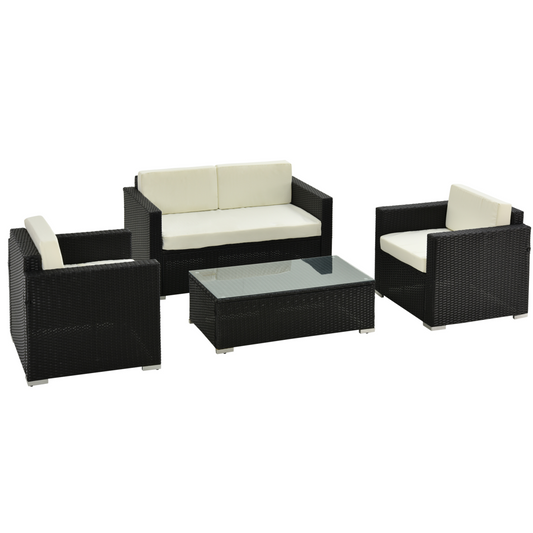 Steel-Black 4-Piece Rattan Sofa Set - Modern Outdoor Lounge