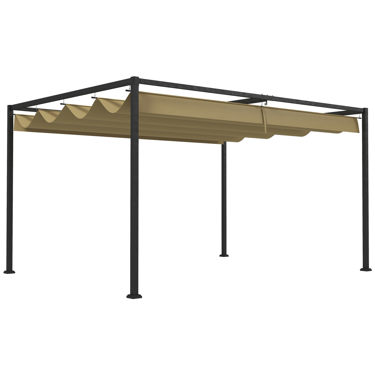 4x3m Metal Pergola Gazebo with Retractable Canopy Khaki