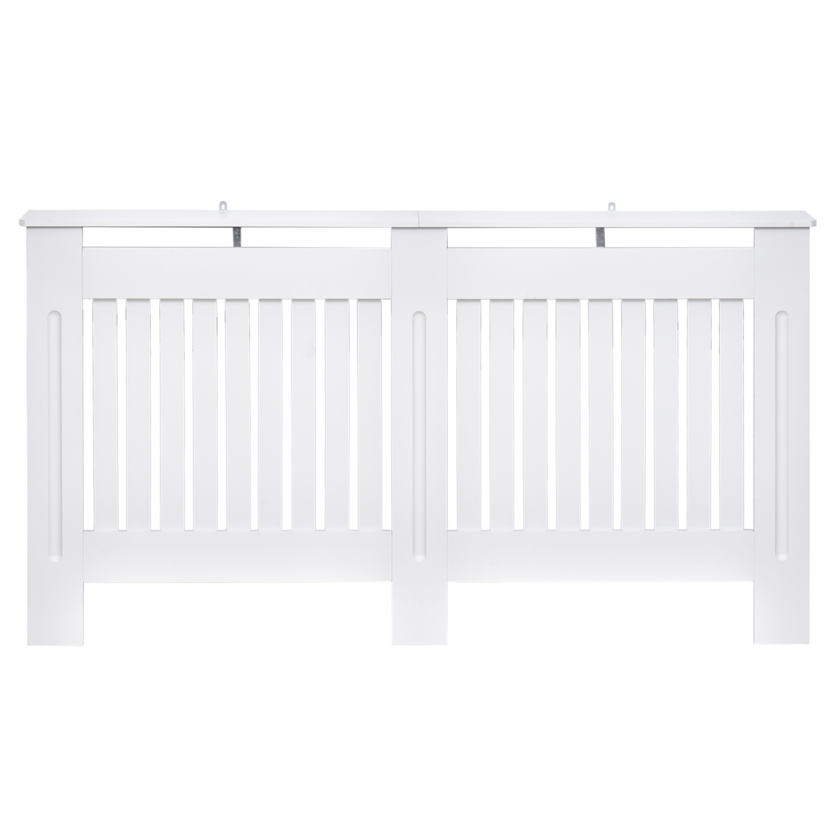 White Slatted Radiator Cover with Top Shelf, Anti-Tip MDF Cabinet 152x19x81cm