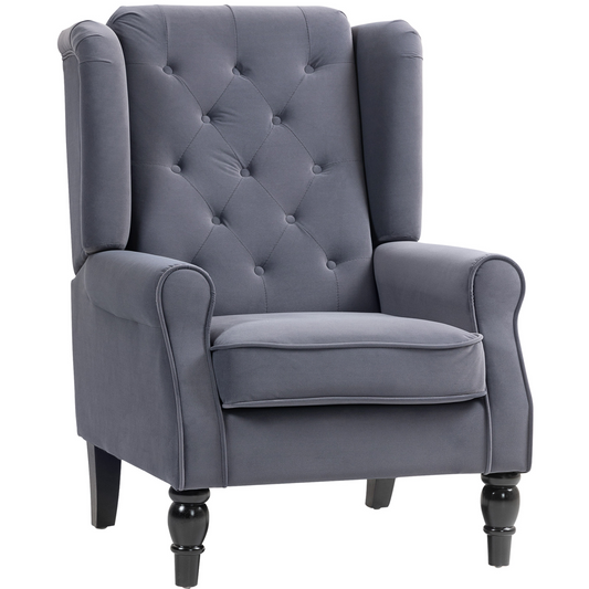 Vintage Charm: Charcoal Grey Tufted Accent Armchair for Stylish Spaces