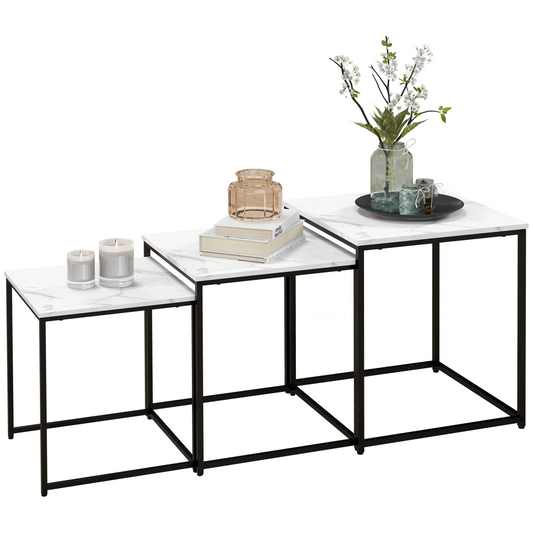 3-Piece Nesting Coffee Tables Set - White Marble Finish