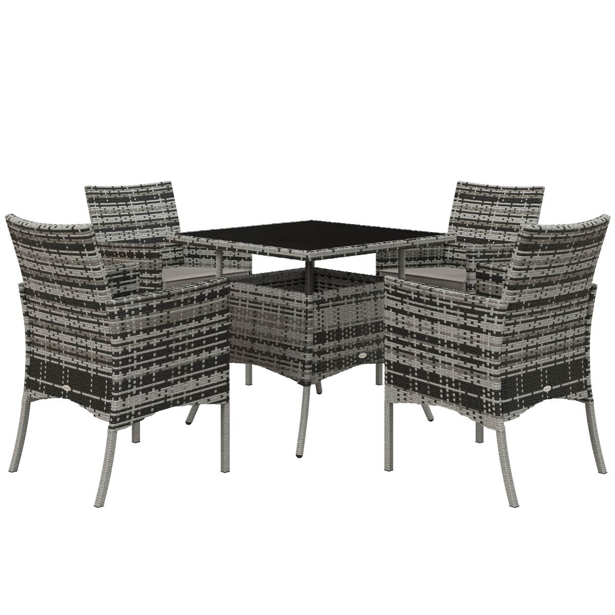 4-Piece Rattan Garden Set with Tempered Glass Table - Grey