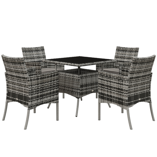4-Piece Rattan Garden Set with Tempered Glass Table - Grey