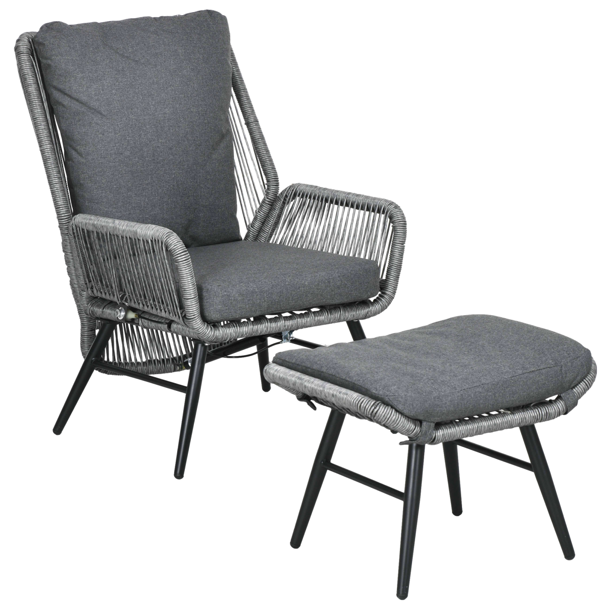 Garden Rattan Chair Set with Adjustable Backrest and Footrest Grey