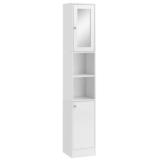 Elegant Tall Bathroom Storage Cabinet with Mirror & Adjustable Shelves