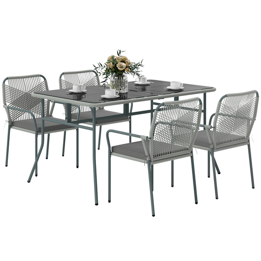 5-Piece Chic Light Grey PE Rattan Garden Dining Set with Cushions