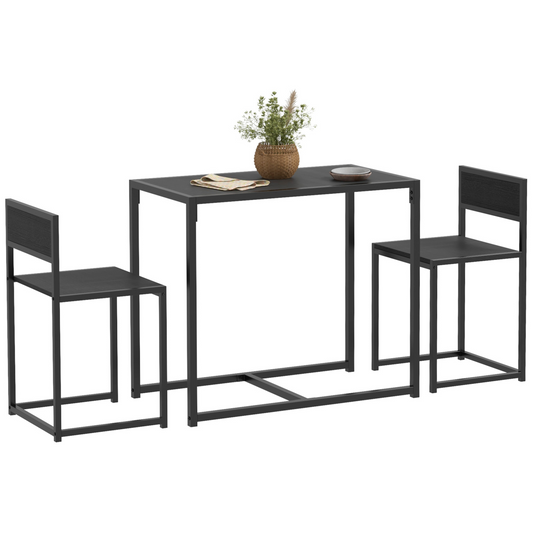 3-Piece Stylish Black Dining Set with Durable Metal Frame