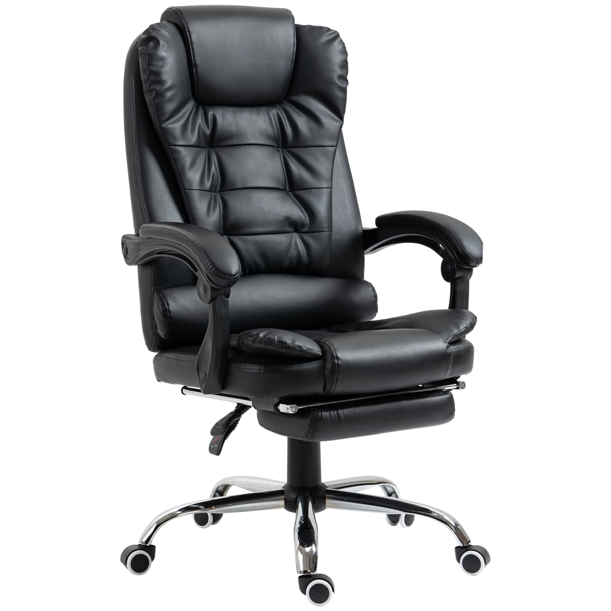 PU Leather High-Back Office Chair with Swivel Wheels - Black