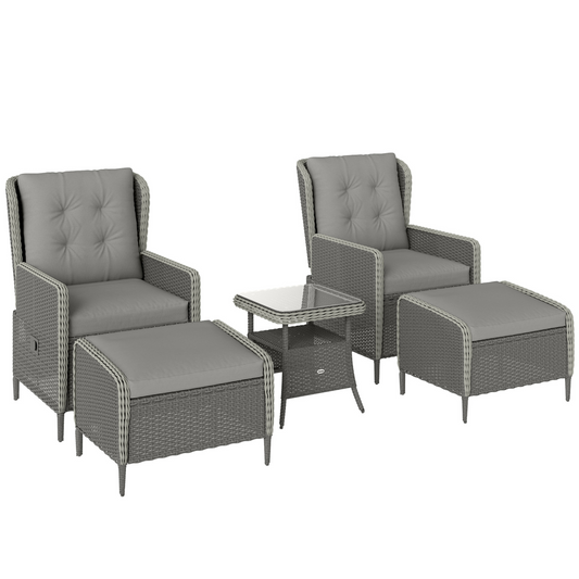 Charcoal Grey Rattan Garden Furniture Set with Reclining Armchairs