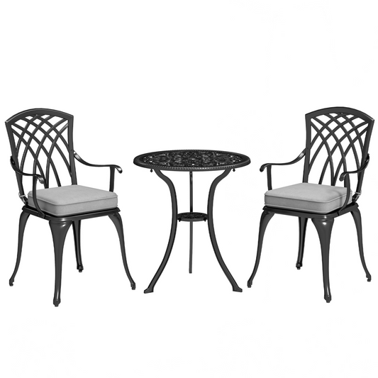 3-Piece Aluminium Garden Set: Round Table, Cushions, Parasol Hole