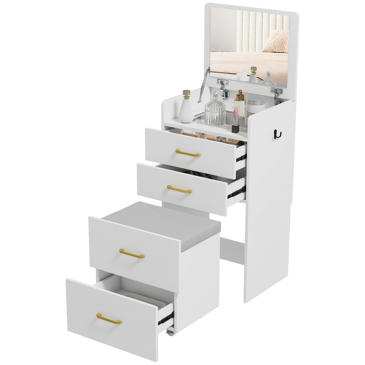Versatile 3-in-1 Vanity Desk with Mirror & Cushioned Stool