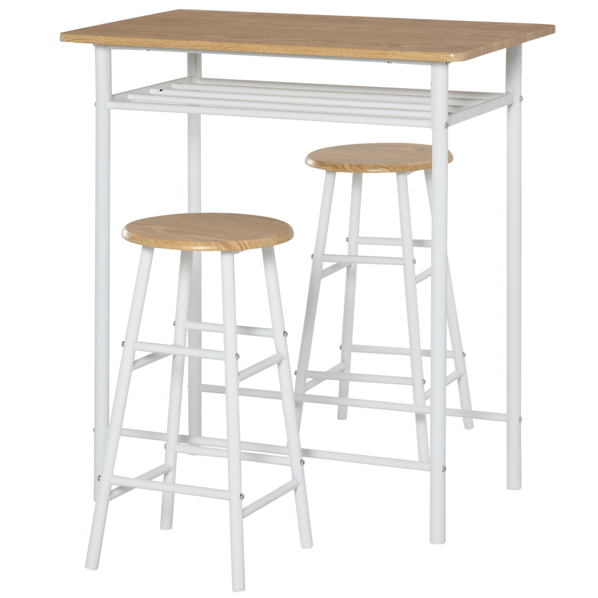 3-Piece Bar Height Kitchen Dining Set in White & Oak