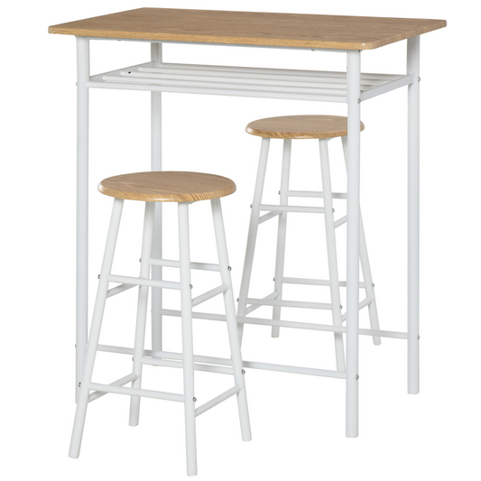 3-Piece Bar Height Kitchen Dining Set in White & Oak