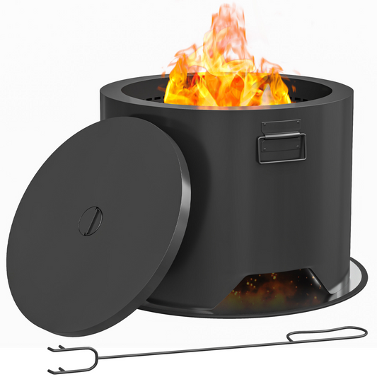 Stylish Round Fire Pit with Lid & Poker - Perfect for Cozy Gatherings