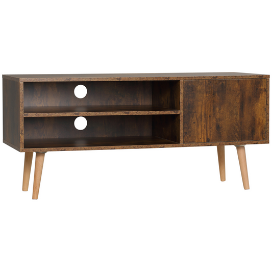 Stylish 55-Inch TV Unit with Cupboard & Shelves - Elegant Brown Finish
