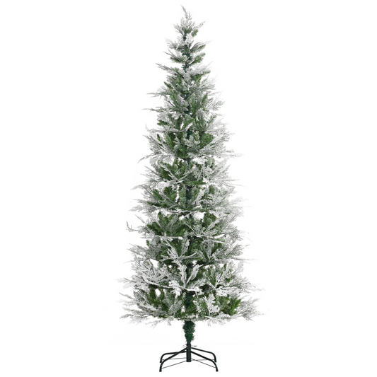 7 ft Snow-Flocked Pencil Christmas Tree with Metal Base