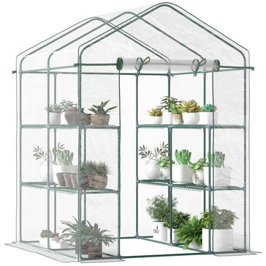 Steel-Frame Greenhouse with 2 Shelves - Durable Garden Grow House