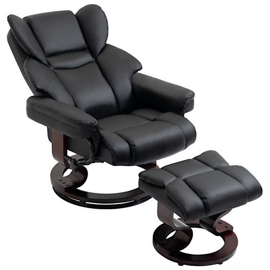 Black PU Leather Manual Recliner Armchair with Footstool
