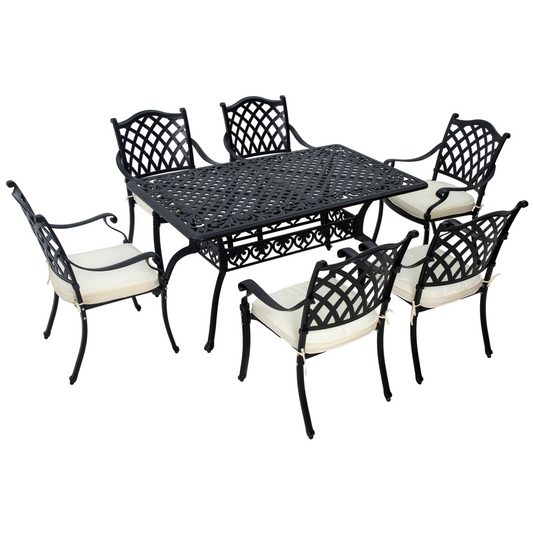 7-Piece Cast Aluminium Patio Dining Set with Umbrella Hole & Cushions