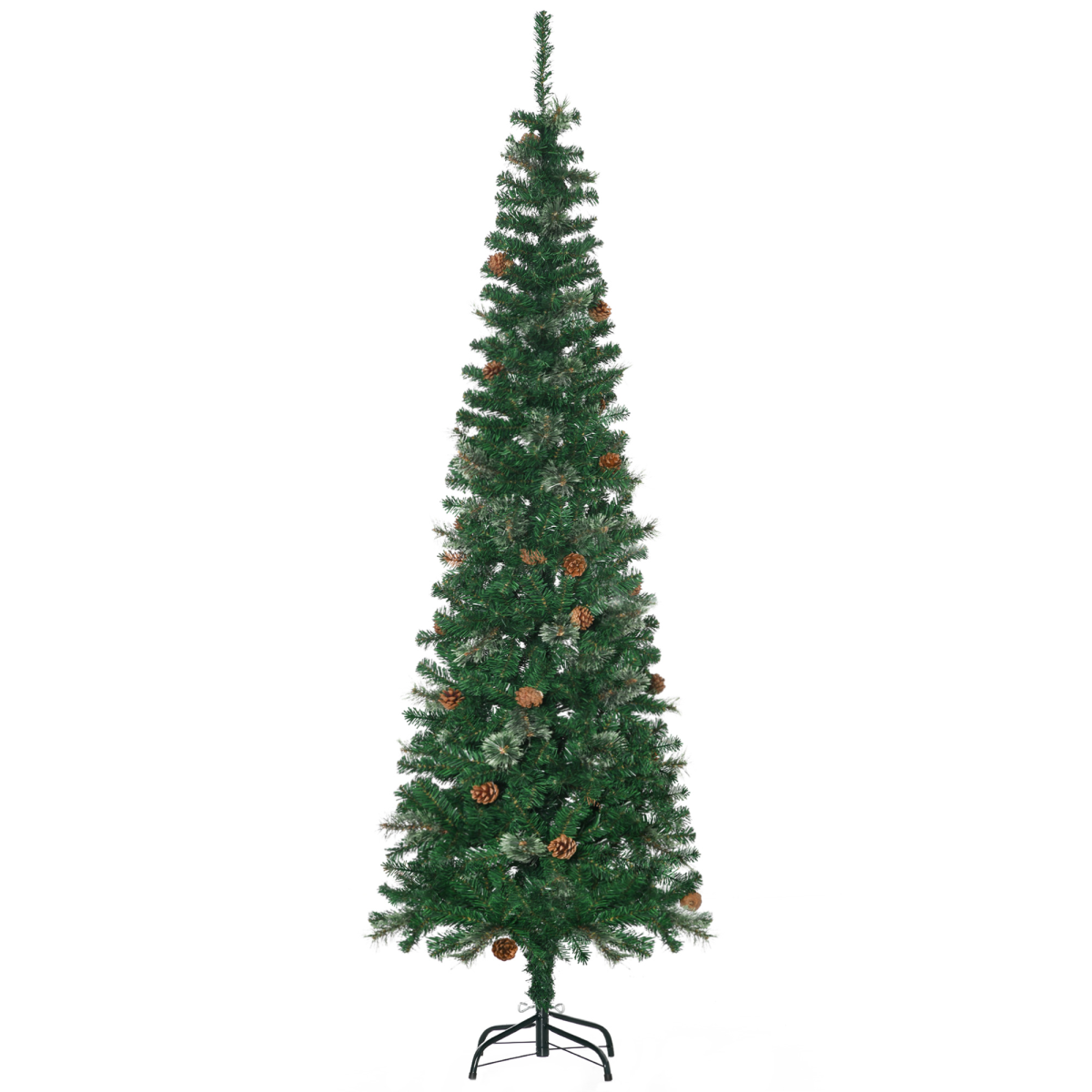 6.5ft Slim Artificial Christmas Tree with Pine Cones - Space-Saving Decor