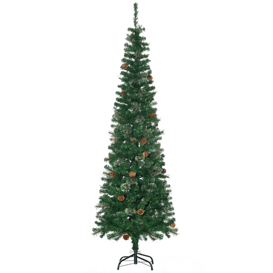 6.5ft Slim Artificial Christmas Tree with Pine Cones - Space-Saving Decor