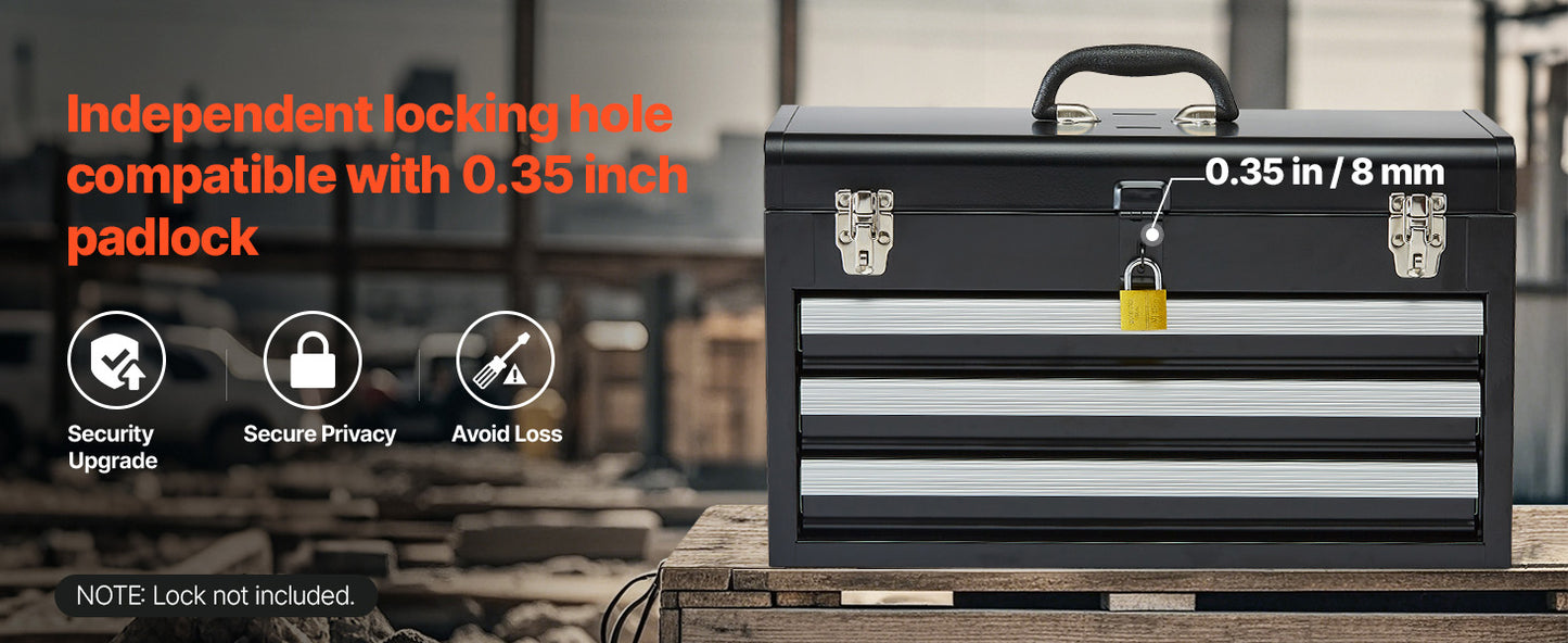 SucceBuy 20in 3-Drawer Metal Tool Box Black/Red Tool Chest with EVA Liners Multifunction Tool Organizer for Garage & Workshop