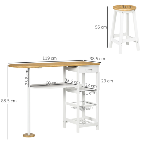 Elegant 3-Piece Breakfast Bar Set with Stools & Wine Rack - Natural White