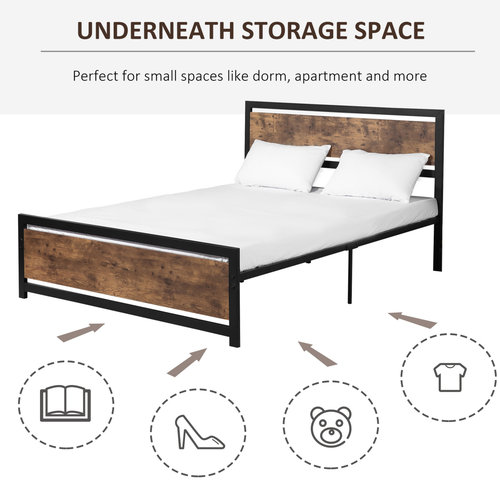 King Size Industrial Metal Bed Frame with Stylish Headboard & Footboard