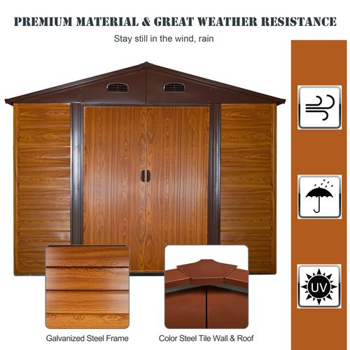9.1x6.4ft Metal Garden Shed House Tool Storage & Foundation & Ventilation Brown
