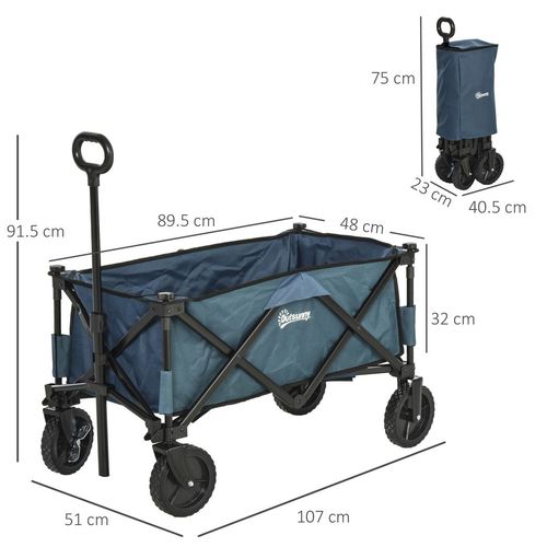 Pull Along Cart Folding Cargo Wagon Trailer Trolley For Beach Garden w/ Handle