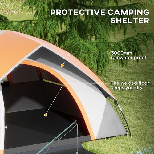 Camping Tent, 4-5 Man Family Tent, Grey and Orange