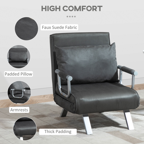 Versatile Foldable Sofa Bed Armchair - Space-Saving Comfort in Dark Grey