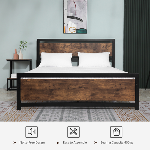 King Size Industrial Metal Bed Frame with Stylish Headboard & Footboard