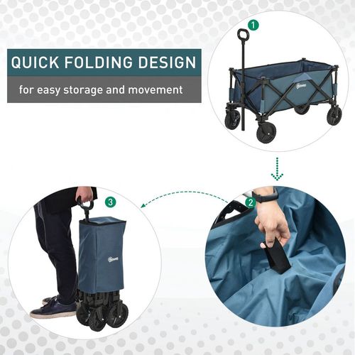 Pull Along Cart Folding Cargo Wagon Trailer Trolley For Beach Garden w/ Handle