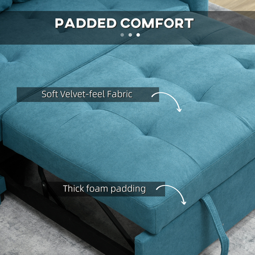 2-in-1 Sofa Bed: Stylish Comfort with Cushions & Pockets - Blue